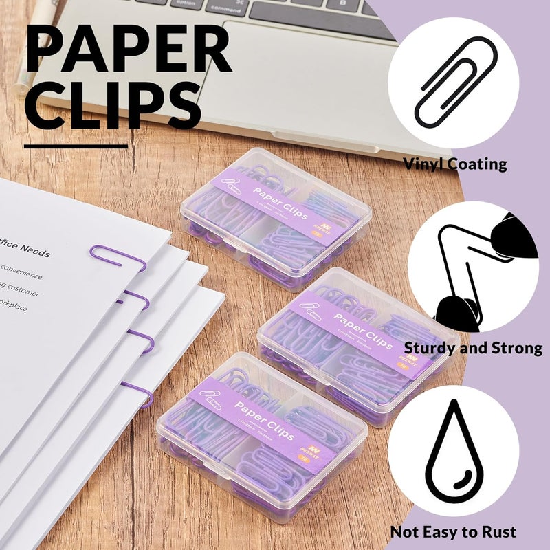 NEEWAY Colorful Paper Clips Assorted Sizes, Small and Large Paperclips, 210 Count, 3 Pack of 70 (Purple) - Image 4